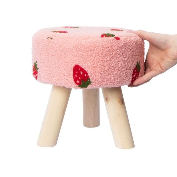 Pink Strawberry Patterned Sherpa Stool NWT - Picture 3 of 3